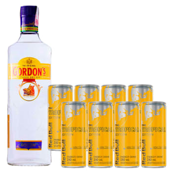 Gin Gordon's London Dry 750ml + 8 Energéticos Red Bull Energy Drink Tropical Edition 250ml