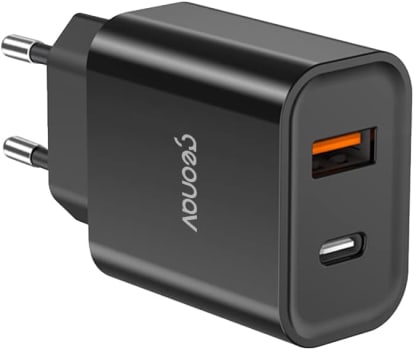 Geonav Carregador Universal Ultra Rápido Duo, 1 X USB-C Power Delivery 20W, 1 X USB Quick Charge 18W, CH20PDQCBK, Preto