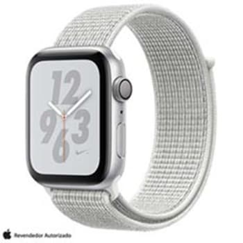 Apple Watch S4 N+ Prateado GPS em Alumínio e Pulseira Esporte em Nylon Branca, 44 mm, Wi-Fi, Bluetooth e 16GB 