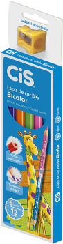  Lápis de Cor Jumbo Bi-Color, CiS, BIG, 52.2200, Sextavado, 6 Lápis / 12 Cores 