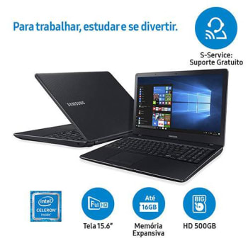 Notebook Samsung Essentials E21 Intel Celeron Dual Core 4GB 500GB Tela LED FULL HD 15.6" Windows 10 - Preto
