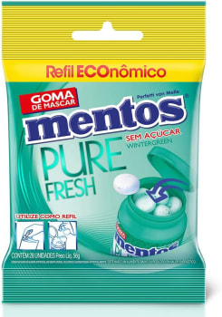 10 Pacotes - Refil Goma de Mascar Sem Açúcar Mentos Pure Fresh Wintergreen | 56g