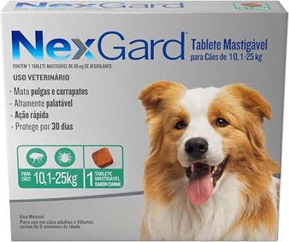 Nexgard Antipulgas e Carrapatos para Cães de 10,1 a 25kg, 1 tablete