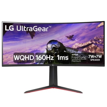 Monitor Gamer LG UltraGear LG 34" Curvo LED WQHD, UltraWide, 160Hz, 1ms, DisplayPort e HDMI, AMD FreeSync Premium, HDR10, 99% sRGB - 34GP63A-B