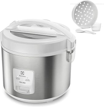 Panela Elétrica Electrolux vapor arroz capacidade 3,5L 10 xícaras 2 em 1 timer panela removivel antiaderente tampa com visor transparente ERC31 inox branco 127v por Rita Lobo