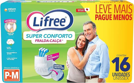 Fralda-Calça Geriátrica Lifree Super Conforto Tamanho P/M 16 unidades