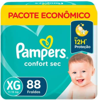 Fralda Pampers Confort Sec Pacote Giga Tamanho XG com 88 Fraldas Descartáveis