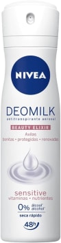 NIVEA Desodorante Antitranspirante Aerossol Deomilk Sensitive 150ml - Proteção prolongada de 48h, ajuda a cuidar da pele sensível, hidratação com a preciosa essência do leite, fragrância refrescante, sem álcool etílico, Toque Seco