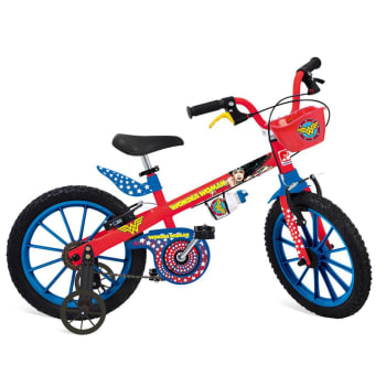 Bicicleta Infantil Aro 16 Bandeirante Mulher Maravilha - Vermelha/Azul