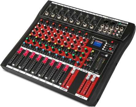 7/8 Channel Audio Mixer Sound Mixing Console with Bluetooth USB,PC Recording Input, XLR Microphone Jack, 48V Power, RCA Input/Output (8 Channel)