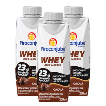 Kit 3 Bebida Láctea Piracanjuba Whey Zero Lactose Cacau 250ml