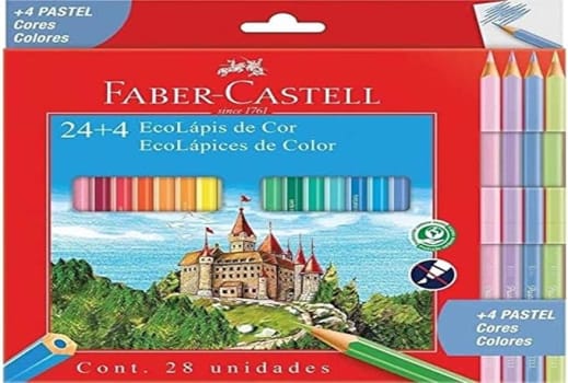 Ecolapis de cor, Faber-Castell, 120124+4P, Com + 4 pastel, estojo com 24 cores, Multicor