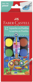  Aquarela em Pastilha com Pincel, Faber-Castell, 19.0012, 12 Cores 