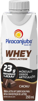 Piracanjuba Whey Zero Lactose, Sabor Cacau, 23g de proteína, 250ml