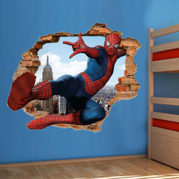 Adesivo de Parede Buraco Falso 3D Homem Aranha 02 - Pequeno 55x45cm