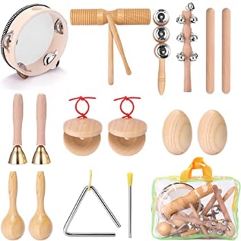 Baugger 11 peças kit de instrumentos de percussão manual para crianças portátil conjunto de instrumentos musicais de iluminação para crianças