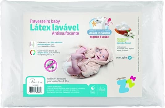 Travesseiro Antissufocante Lavável, Capa Extra, Baby, Látex, Branco, Fibrasca