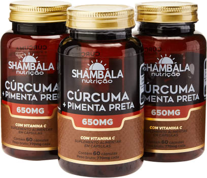 3 Unidades - Cúrcuma com Pimenta Preta Shambala 60 Cápsulas de 650mg