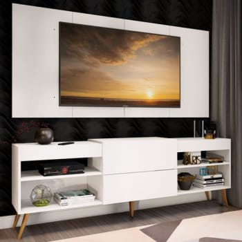 Rack com Painel para TV Até 60 Polegadas Milão 1 Porta 2 Prateleiras Branco - Panorama Móveis - Rack com Painel - Magazine 