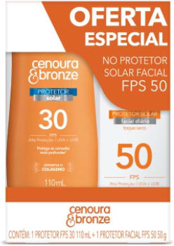 Kit Protetor Solar Cenoura e Bronze Corpo FPS 30 200ml + Facial FPS 50 50g