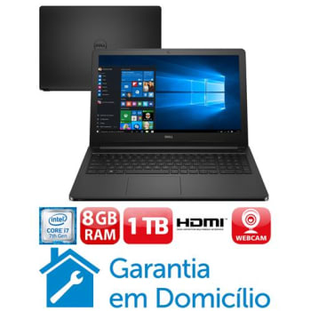 Notebook Dell Core i7-7500U 8GB 1TB Tela 15.6” Windows 10 Inspiron I15-5566-A50P