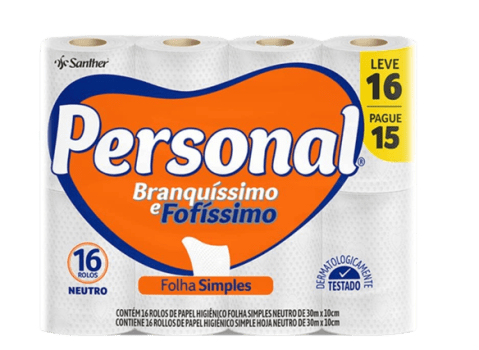 2 Unidades | Papel Higiênico Personal Branquíssimo Folha Simples Leve 16 Pague 15 Rolos De 30 M