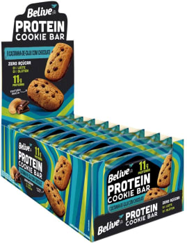 Cookie Bar Protein Castanha de Caju com Chocolate Sem Açúcar Sem Glúten Sem Lactose Belive 40g com 10 unidades