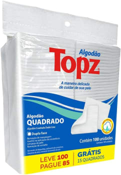 Algodão Quadrado Dupla Face Topz 100 Unidades Sem Perfume