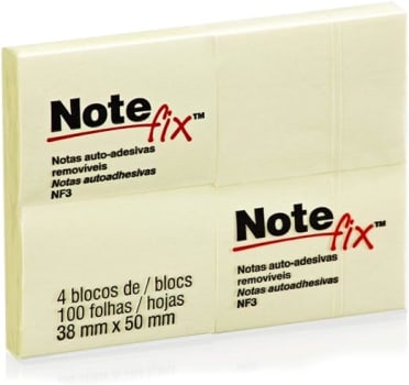 Note fix, 3M, 4 Blocos De Notas Adesivas, Amarelo, 38mm x 50mm, 400 Folhas