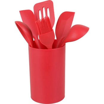 Conjunto de utensílios de silicone vermelho 6 peças com suporte - Basic+