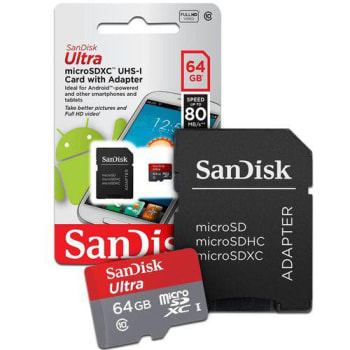 Cartão de Memoria 64GB Micro sd Cl10 80mb/s SDSQUNC Sandisk