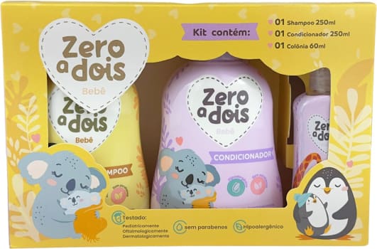 Kit de Higiene Infantil Zero a Dois - Shampoo 250ml, Condicionador 250ml e Colônia 60ml