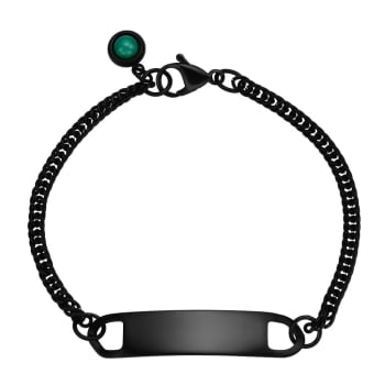 Pulseira Life Placa em Aço Preto com Jade Verde