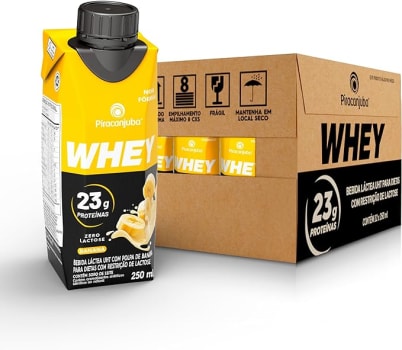 Pack de Whey Zero Lactose Banana 23g Piracanjuba 250ml - 12 Unidades