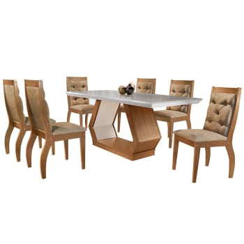 Conjunto de Mesa para Sala de Jantar com 6 Cadeiras Ibis/Agata-Rufato - Animalle chocolate / Off white / Imbuia