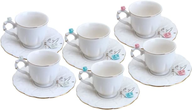 Conjunto 6 Xícaras Café Porcelana Flower Round Colorido 100Ml - Wolff