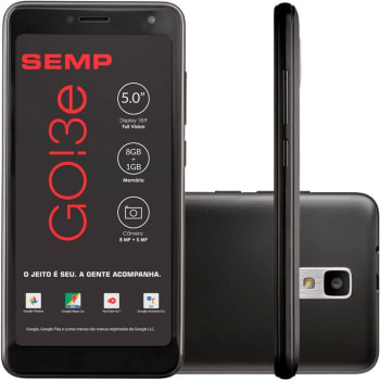 Smartphone Semp GO 3e, 8GB, 8MP, Tela 5´, Preto + Capa e Película - GO3E-PTOP