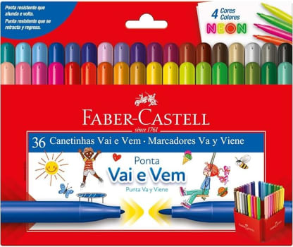 Canetinha Hidrográfica, Faber-Castell, 15.0136VVZF, Vai E Vem, 36 Cores Neon, Cor: Multicor