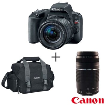 Camera Digital Canon EOS Rebel SL2 DSLR, 24,2MP, 3"- N5SL2B + Bolsa Gadget Bag - 300DG + Lente Zoom Telefoto EF 75-300mm