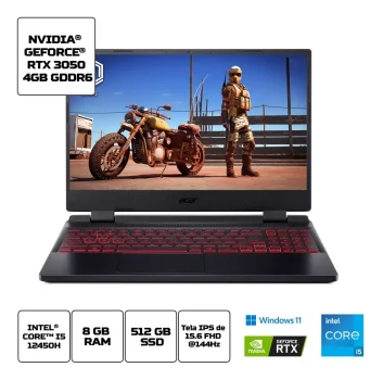 Notebook Acer Nitro 5 AN515-58-54UH, Intel Core I5-12450H, RTX 3050, 8 GB RAM, 512 GB SSD, W11 Home, 15.6"