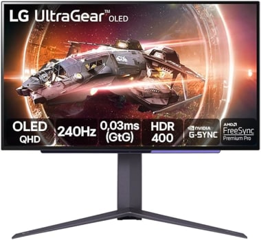 Monitor Gamer LG UltraGear OLED – Tela OLED 27”, QHD, HDR400 True black, 1.5M:1, 240Hz, 0,03ms (GtG), NVIDIA® G-SYNC®, AMD FreeSync™ Premium Pro – 27G