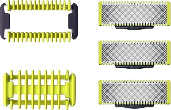 Lâminas de reposição originais Philips OneBlade, para barbeador e aparador elétrico OneBlade, com kit corpo, aço inoxidável durável, raspar, aparar e contornar, pacote com 3 lâminas, modelo QP630/51