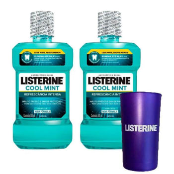 Kit Antissépticos Bucal Listerine Cool Mint Leve 1l + Copo Listerine Metalizado