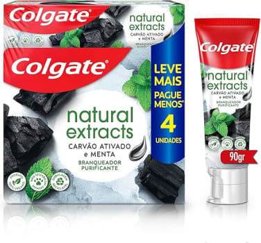 Creme Dental Colgate Natural Extracts Carvão Ativado e menta 4 unid 90g