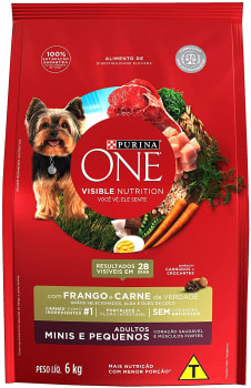  NESTLÉ PURINA ONE Ração Seca para cães adultos Minis e Pequenos Frango e Carne 6kg 