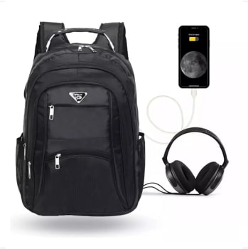 Mochila Impermeável Unissex, Notebook, USB e Fones - Pikuka (Preto)