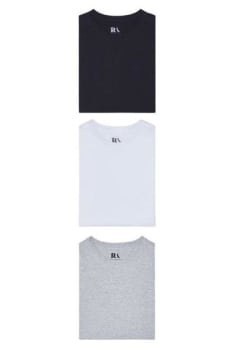 Kit 3 Camisetas Básicas Reserva - Preto+Branco