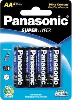 Panasonic UM-3SHS - Pilha Comum AA, Tensão 1,5 Volts, Embalagem com 4 pilhas