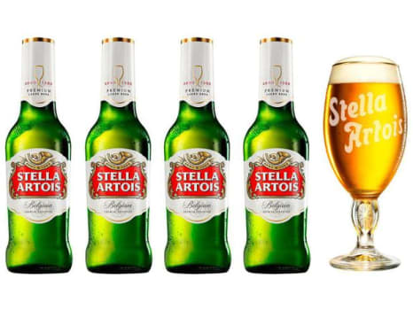 Kit Cerveja Stella Artois Cálice Vintage Premium - 4 Unidades de 275 ml com 1 Cálice