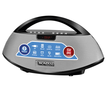Som Portátil Mondial SK01 Rádio FM, USB, Auxiliar, Micro SD, Bluetooth 15W Bivolt Preto